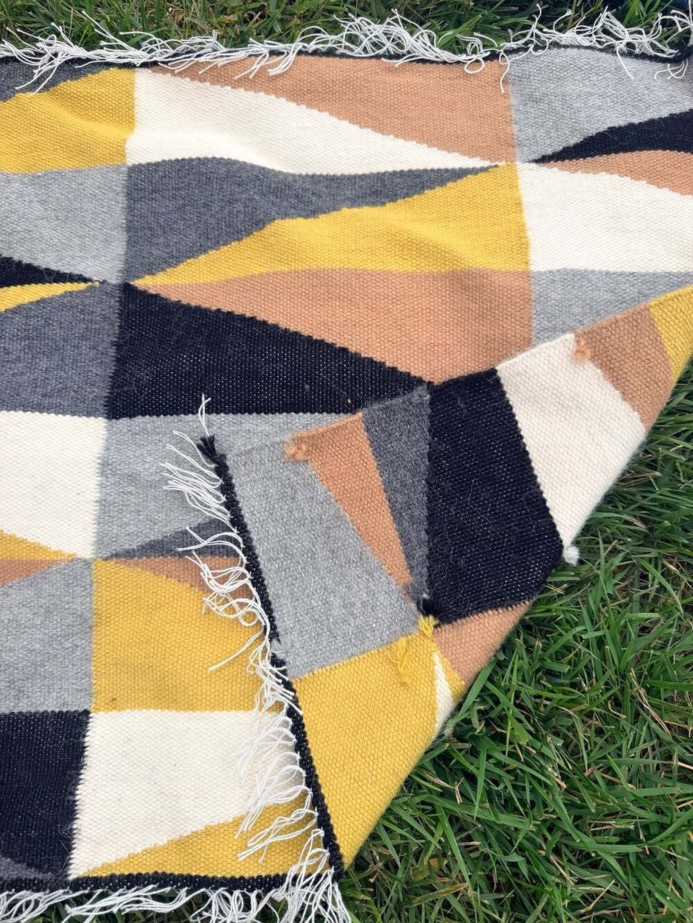 Geometric Modern Multicolored Area Rug with Fringe